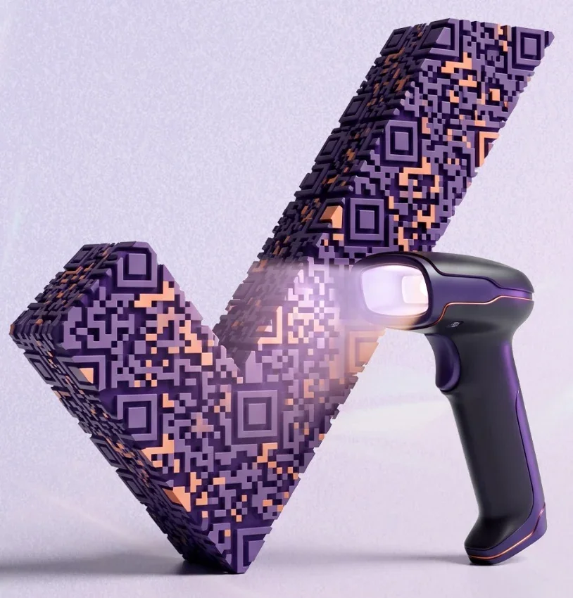 قارئ QR بجانب علامة صح مجسمة